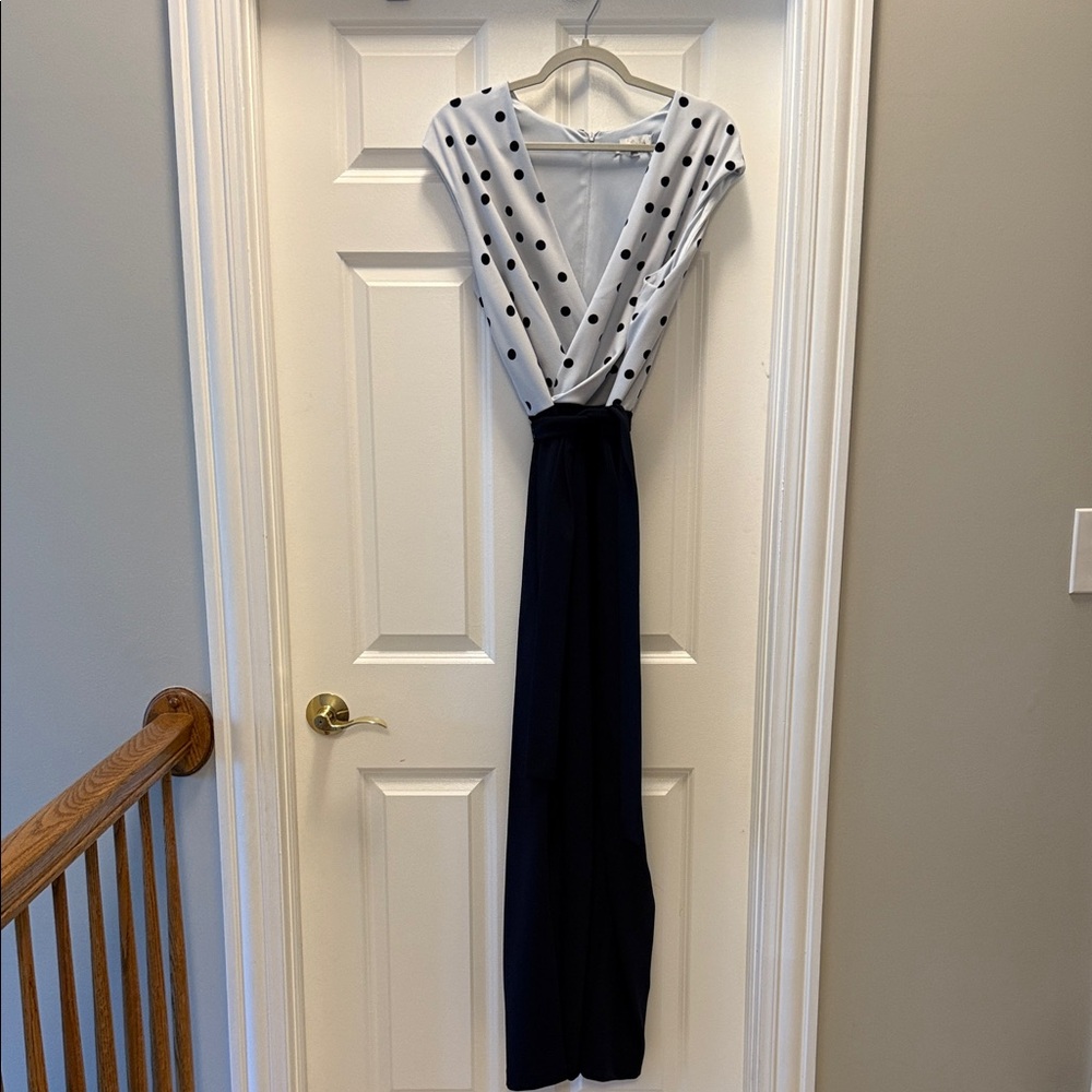 Sandra Darren Black and White Polka Dot Jumpsuit